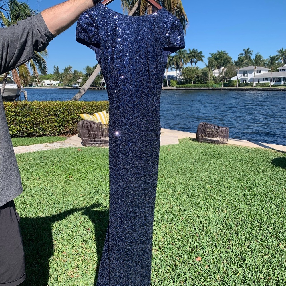 Badgley Mischka Sequin Cowl-Back Gown